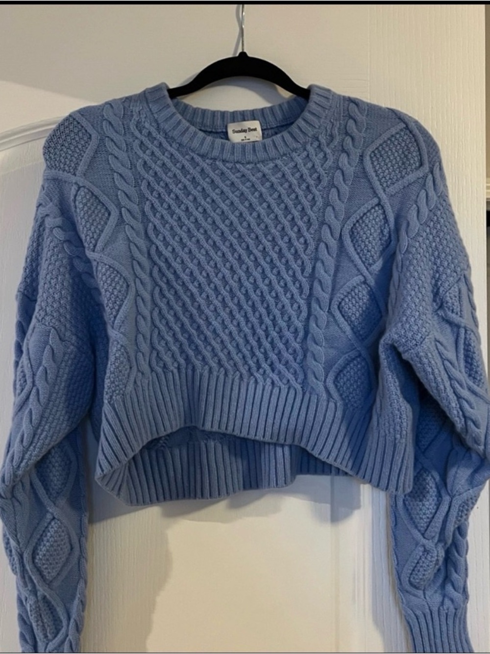 Aritzia Light Blue Cable Knit Cropped Sweater